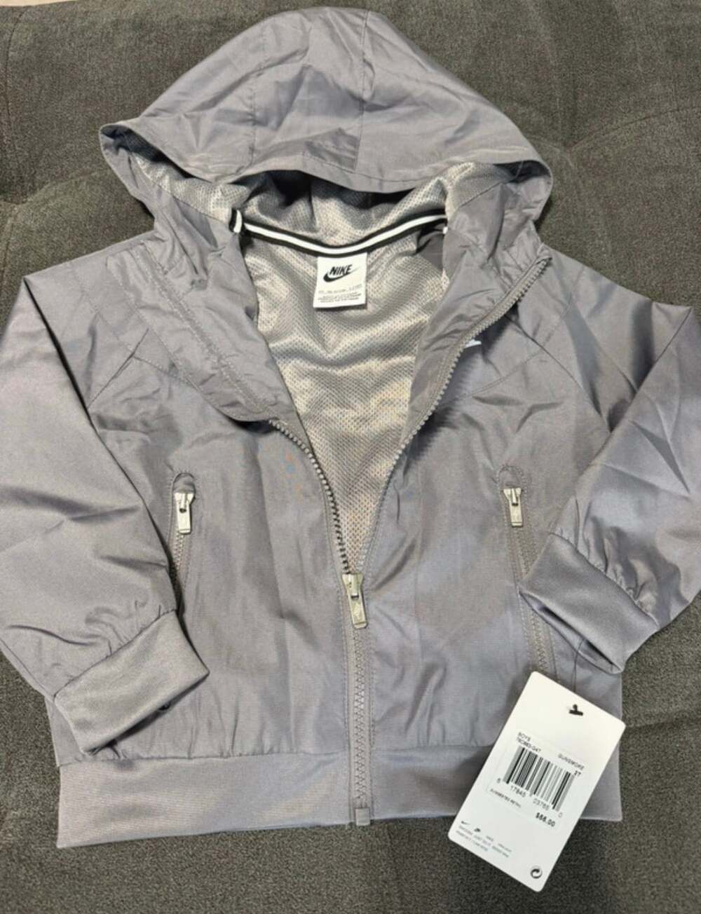 Nike Windbreaker Jacket Size 2T Gray Full Zip